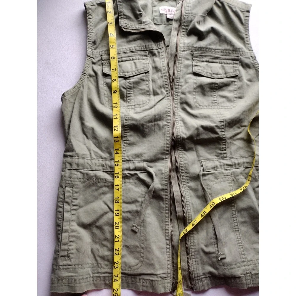 Merona Women's Utility Vest Military Style‎ Olive Green Full Zip Pockets